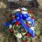 Grave marker with flowers